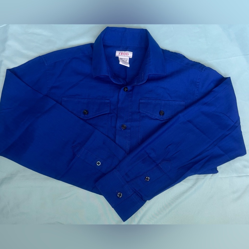 Boys Blue Long Sleeve Button-Up Shirt - Picture 3 of 5